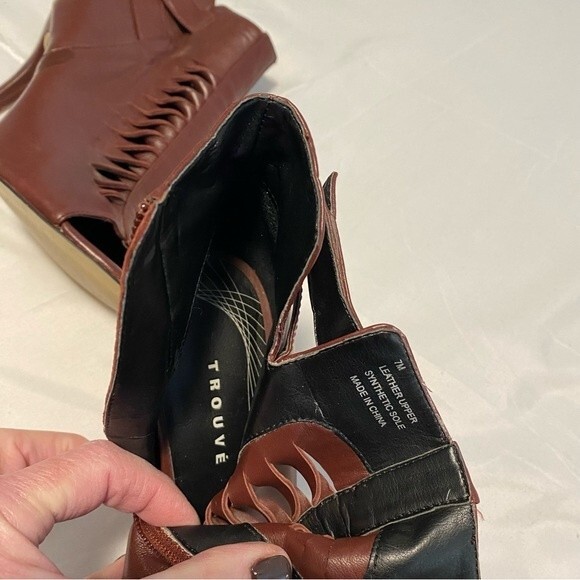 Trouve Peep Toe Leather Boot Chocolate Brown Stiletto Heel Cut Out Design Size 7 - Picture 9 of 15